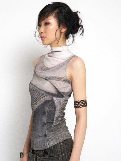 Vest Neck Knit Grey Mock
