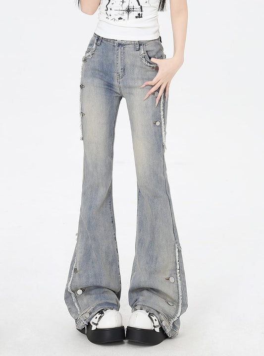 Vintage-Schlagjeans mit offenem Saum, Glamorous Blue