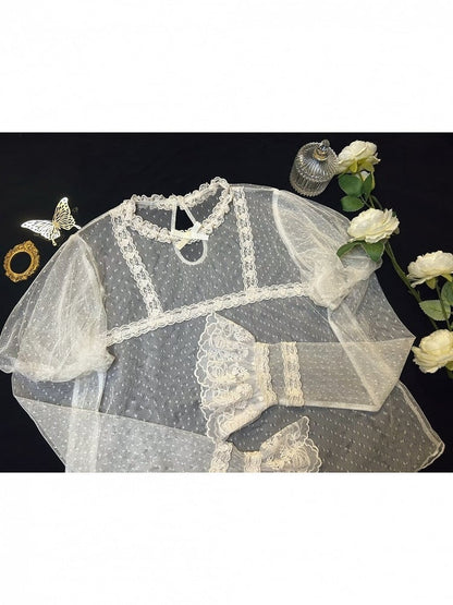 Cream Sheer Polka-Dot Tulle Long-Sleeve Lolita Blouse