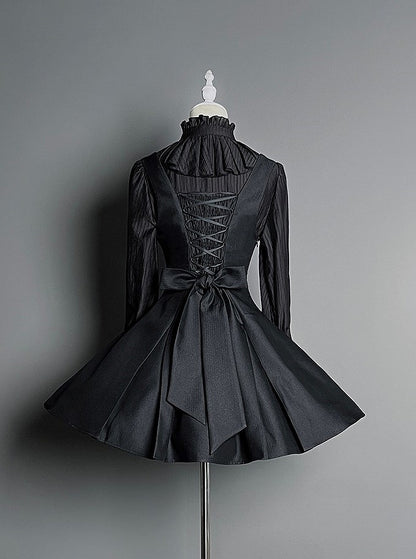 Ruffled Collar Gothic and Blouse Lolita Back with Black Lace-up