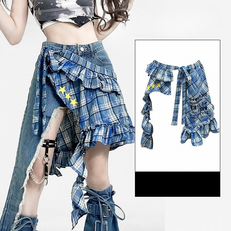 Print Pattern Y2K Plaid Blue Accessory Star