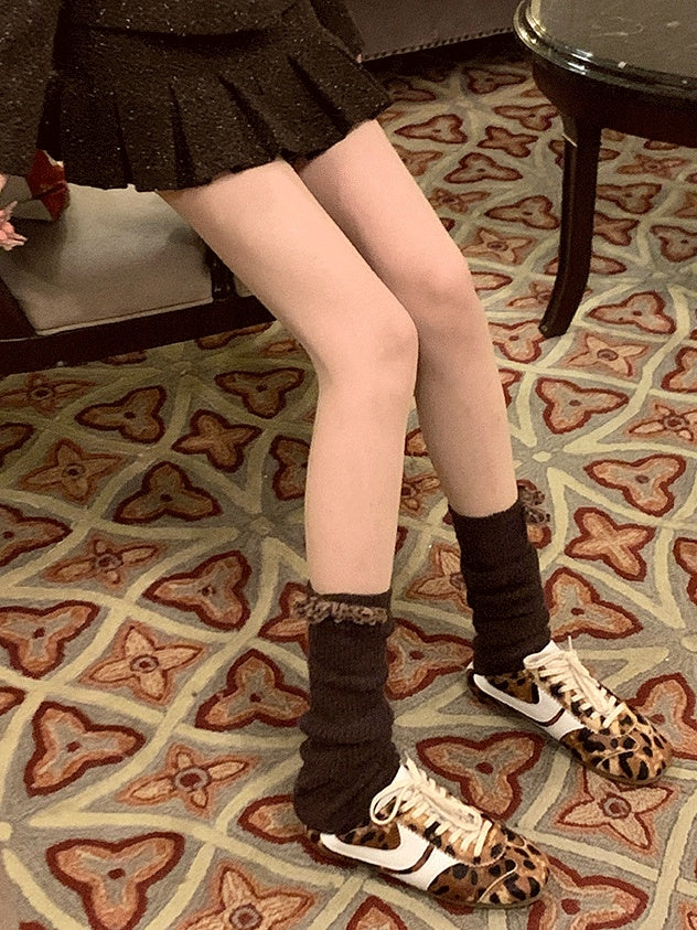 White/Light Coffee/Dark Coffee/Black/Dark Grey Sweet Calf Socks With Leopard Bowknot