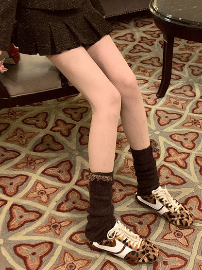 White/Light Coffee/Dark Coffee/Black/Dark Grey Sweet Calf Socks With Leopard Bowknot