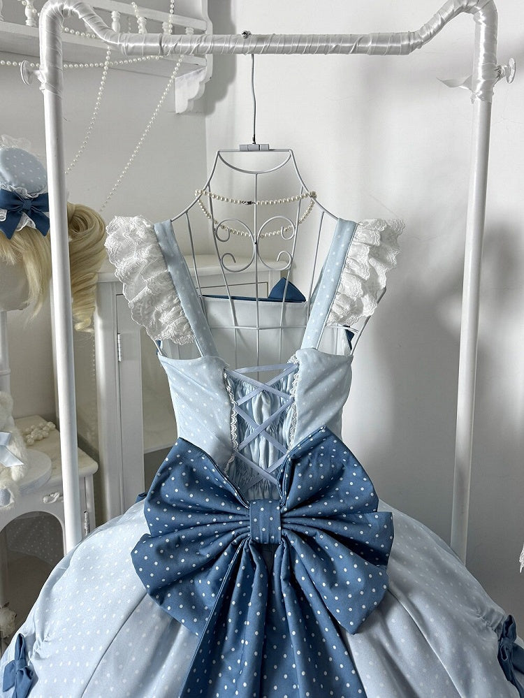 Blue Polka Dot Ruffled Sweet Lolita Jumper Skirt - Sweetheart Dream