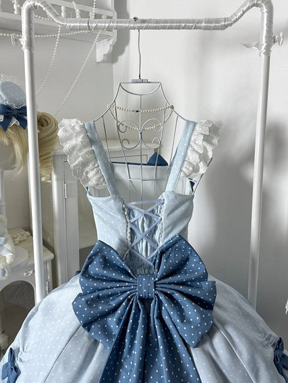 Blue Polka Dot Ruffled Sweet Lolita Jumper Skirt - Sweetheart Dream