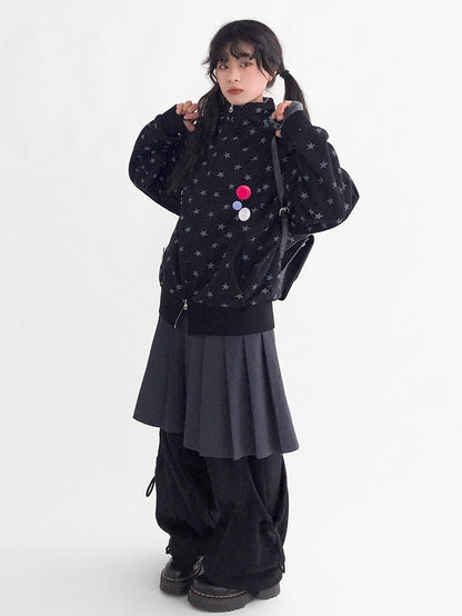 Collar Star Y2K Stand Motif Jacket Black with