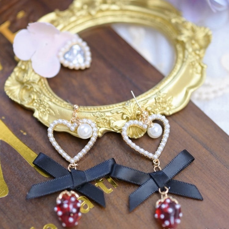 Jirai Kei Perlenherz Schleife Erdbeer Charm Ohrclips