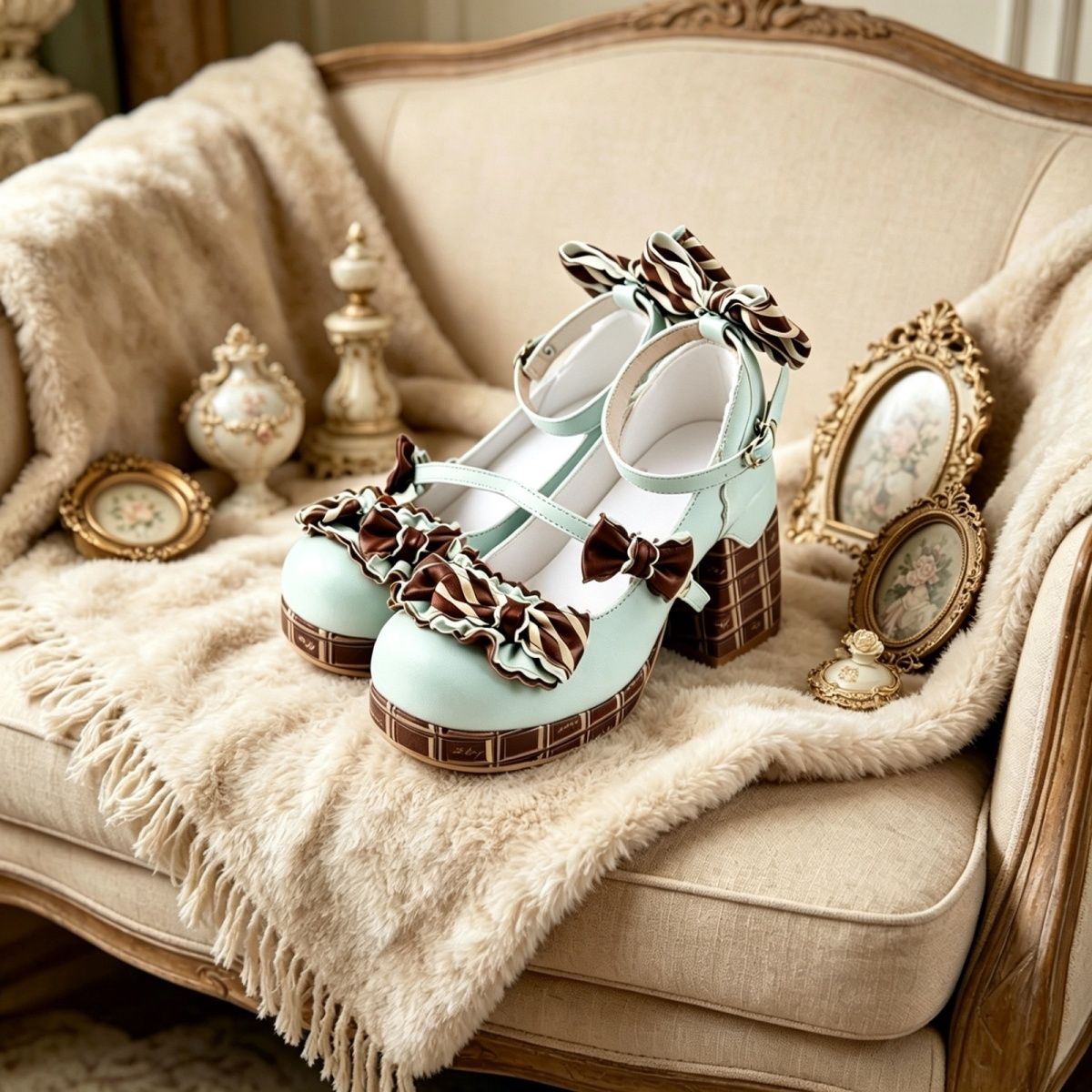 Lolita Chocolate Bow Platform Mary Jane Heels – Sweet Waltz Collection