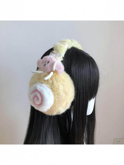 Yellow Plush Ear Warmers with Pink Bunny Charm - freetrader