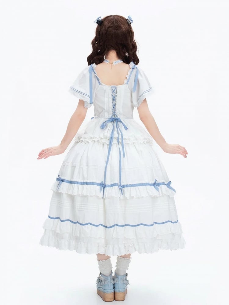 Blue Butterfly Sleeve Classic Lolita Tiered OP Dress - Rainbow Cat