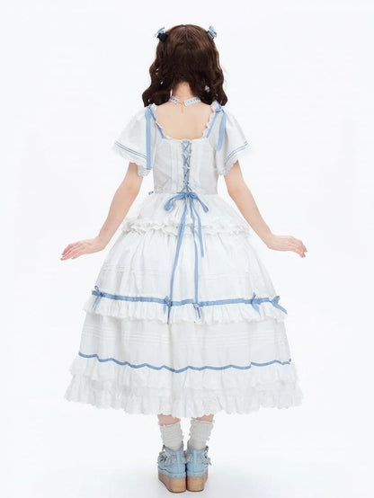 Blue Butterfly Sleeve Classic Lolita Tiered OP Dress - Rainbow Cat