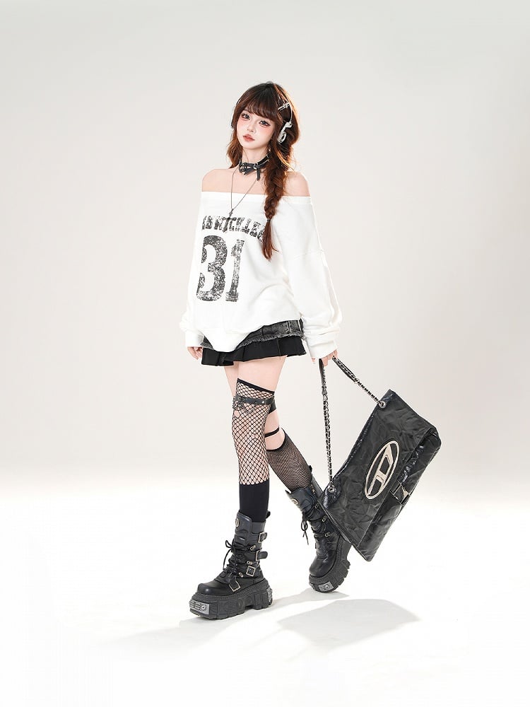 ブラック/ホワイトのオフショルダー