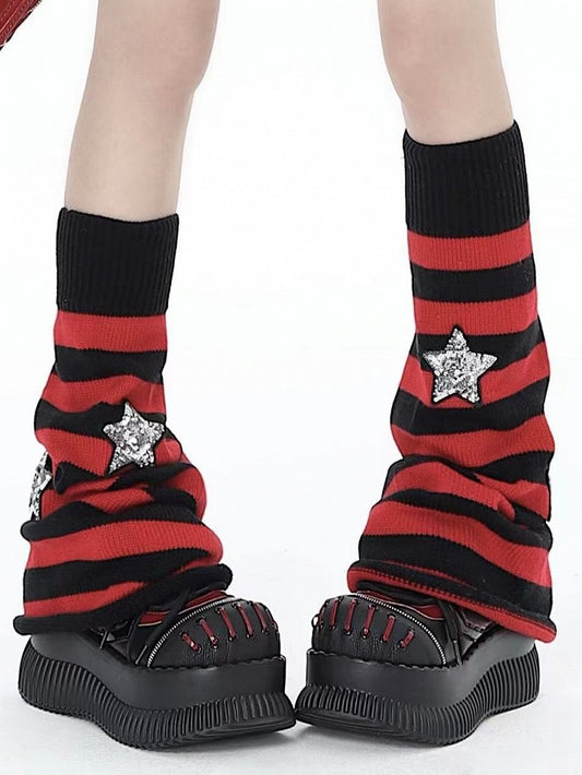 with Warmers Embellishments Punk Striped Black Star Red Leg