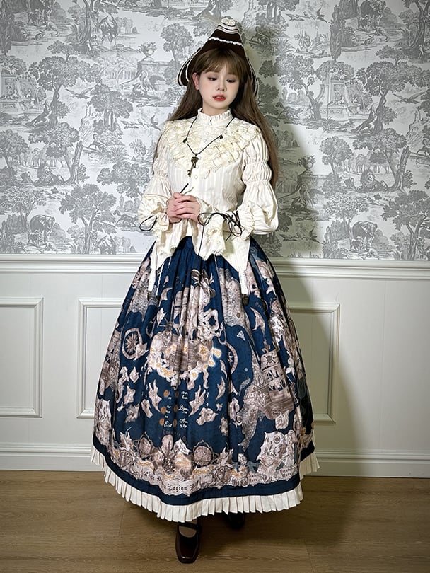 Rock Korsett Print Blau Schiff Lolita Gürtel Pirat Dunkle Taille