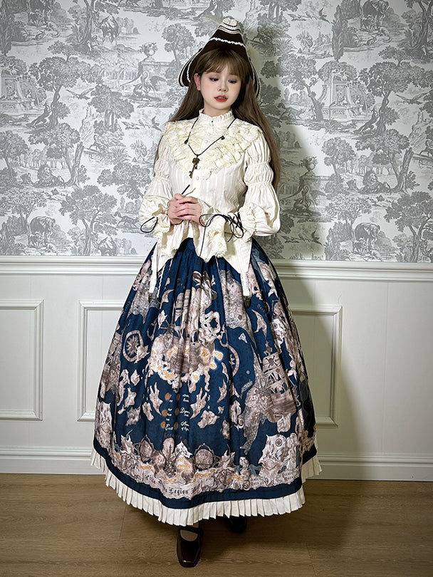 Waist Belt Corset Dark Ship Lolita Skirt Pirate Print Blue