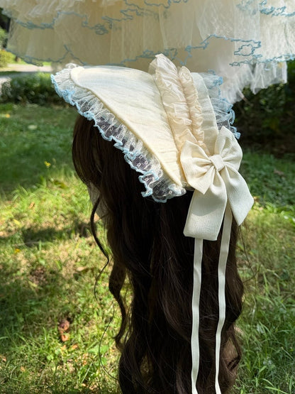 Two-Tone Bow Lolita Bonnet Featuring Ruffle Embellishments - Double sweet Lolita