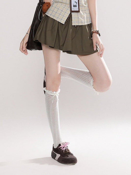 Vintage Coffee Minimalist Pleated Skirt - Rayohopp