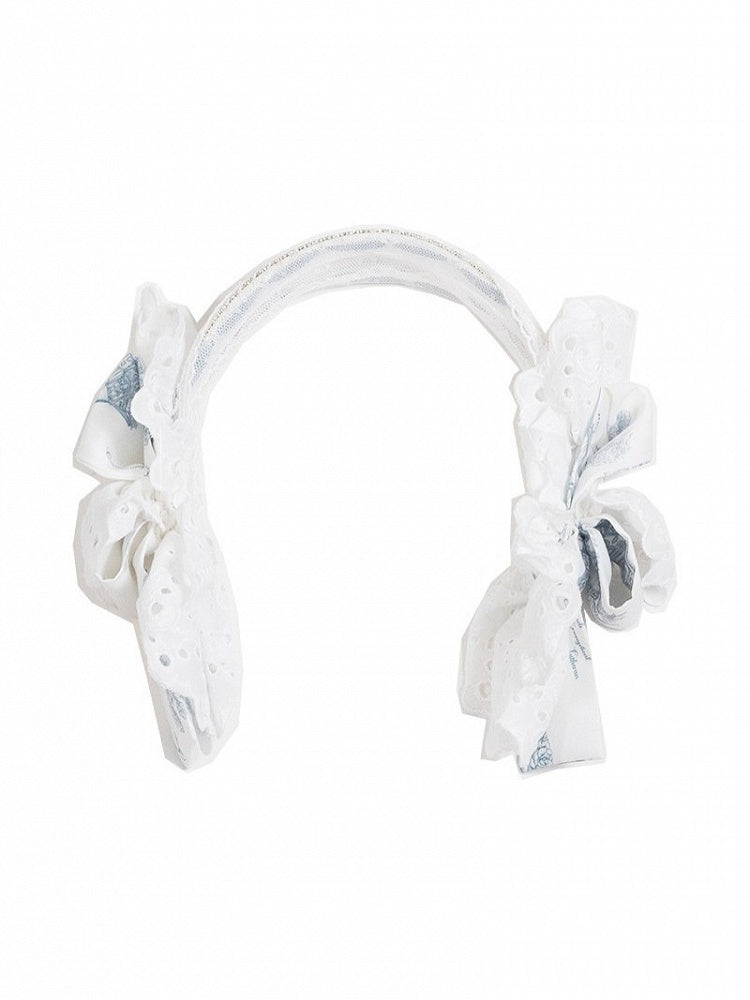 White Lace Trim Collar with Blue Floral Pattern - CEL