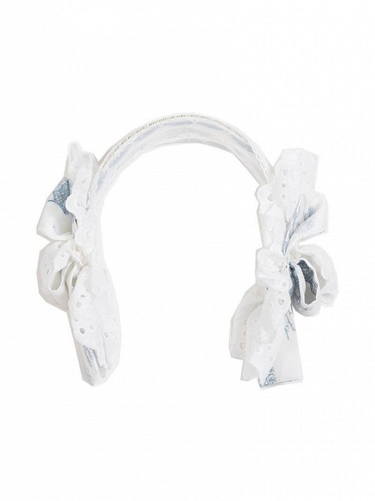 White Lace Trim Collar with Blue Floral Pattern - CEL