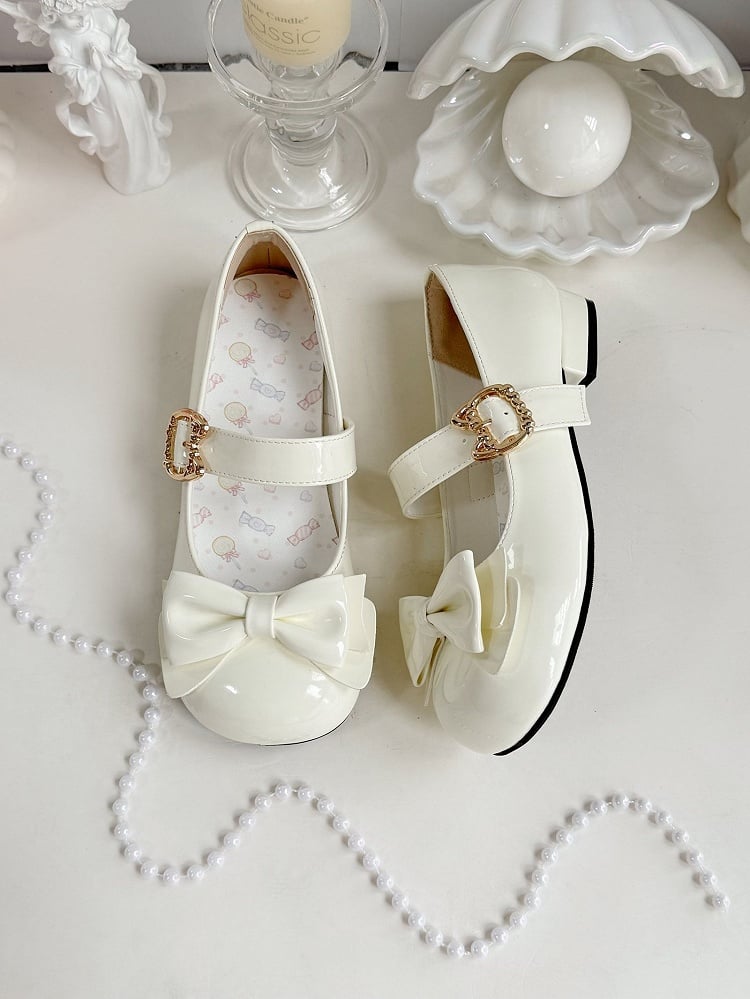 2cm Lolita with Design Buckle Cat-shaped for Heels Creamy Low Round-toe White