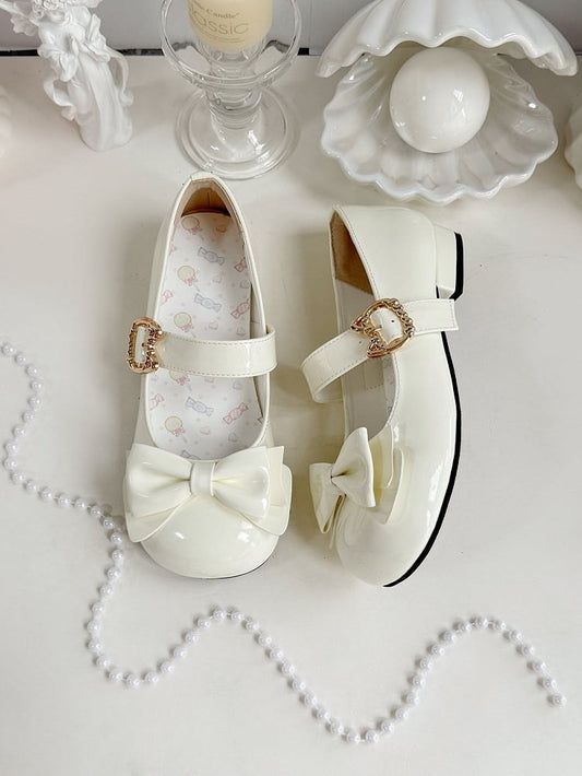 2cm Lolita with Design Buckle Cat-shaped for Heels Creamy Low Round-toe White