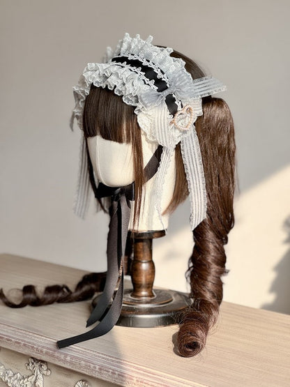 White Black Lolita Hairband Bows Sweet with Lace and Ruffled