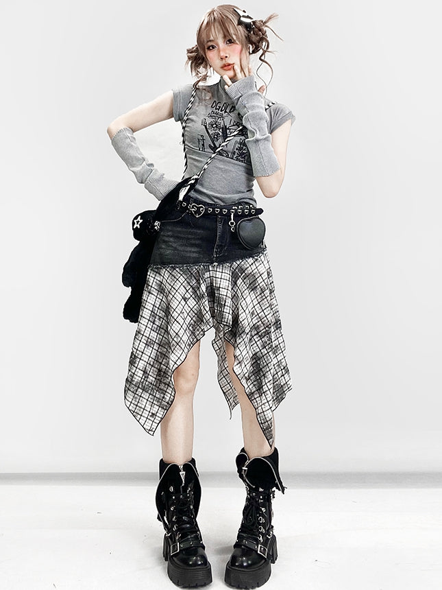 Kariertes Taschentuch SchwarzWeiß Y2K Muster Rocksaum