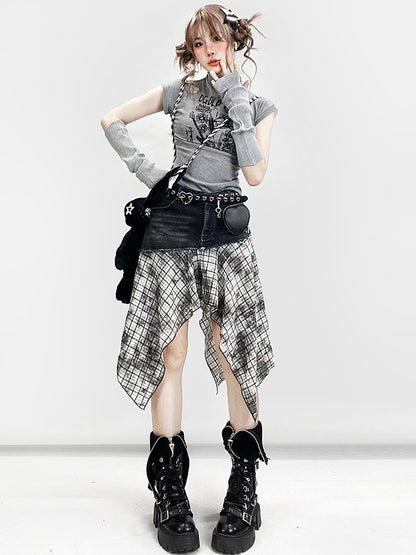 Kariertes Taschentuch SchwarzWeiß Y2K Muster Rocksaum