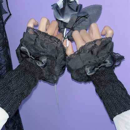 Rosa/Weiß/Schwarz Spitzenbesatz Schleife Gestrickte Abgesetzte Ärmel