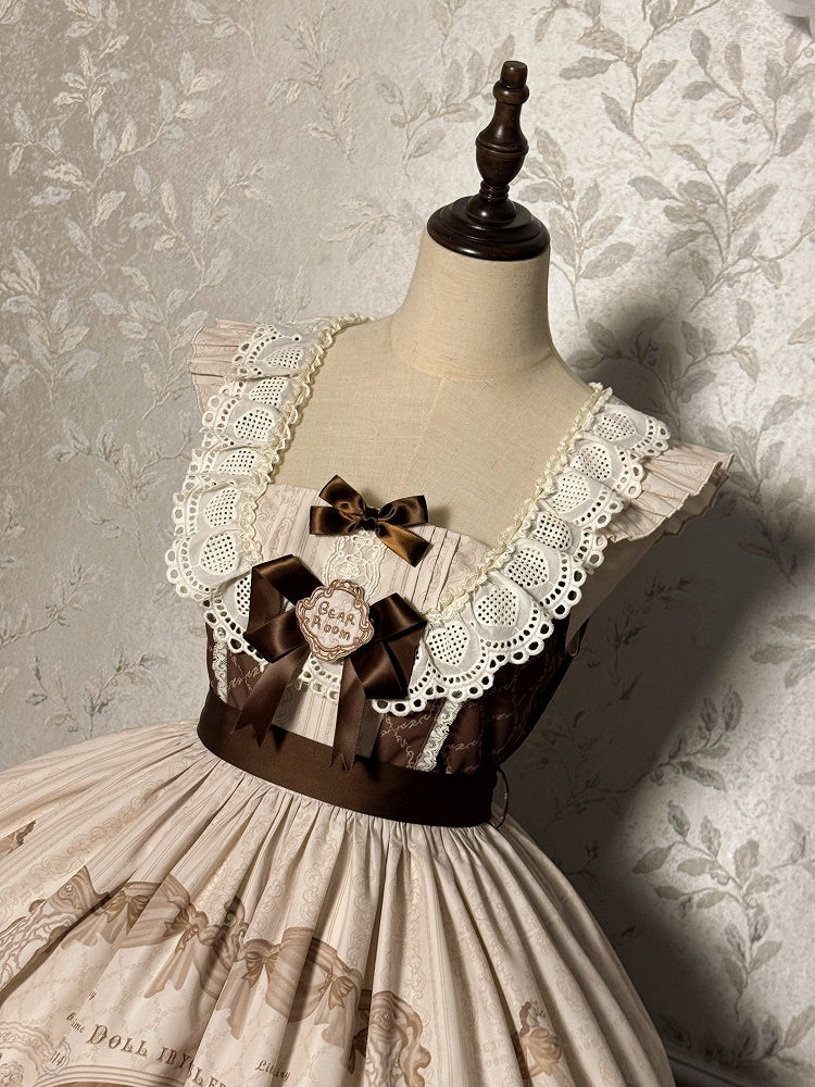 Sweet Print Lolita Jumper Skirt Brown Kitty Teddy and