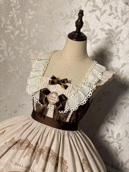 Sweet Print Lolita Jumper Skirt Brown Kitty Teddy and