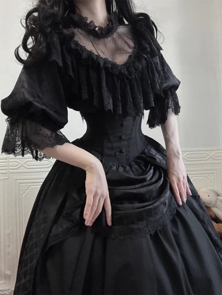 All Black Aristocrat  Gothic Edward Neck / V-neck Top