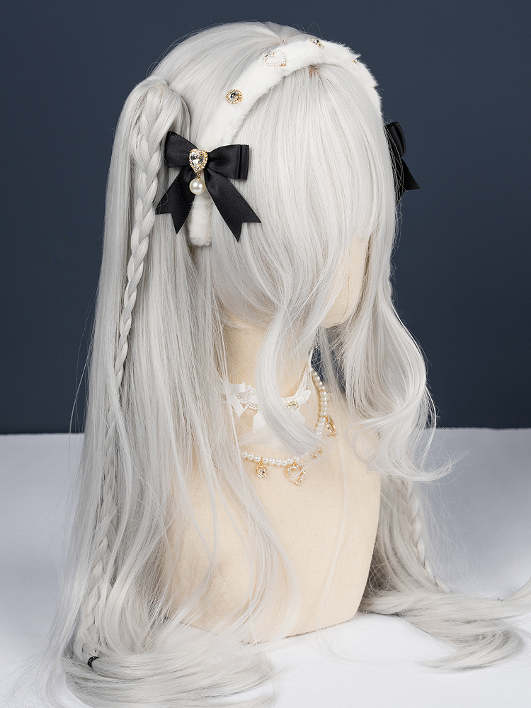 Pink/Dusty White Kei Blue/Black KC Plush Jirai Bow Rhinestone Dusty