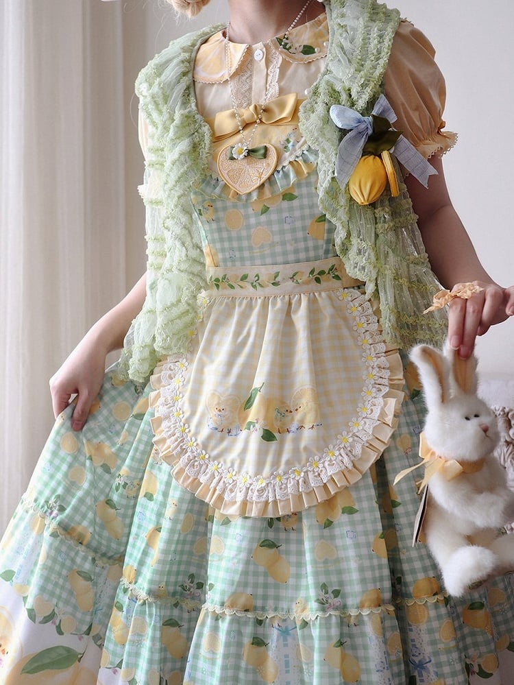 Pattern Lemon Yellow and Chick Gingham Print Apron