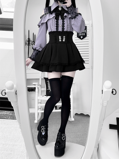 | Shoulder Kei Cutout Blouse with Dusty Purple Heart Decorative Look Buckle Jirai