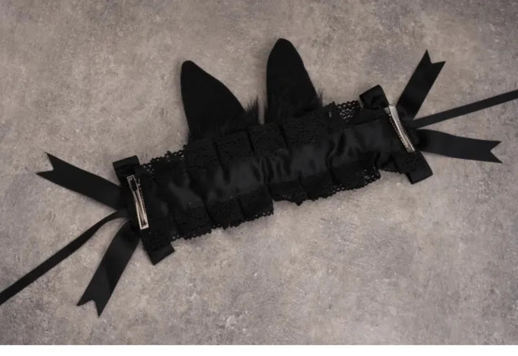 Black Gothic Bunny Ears Hairband with Bowknots