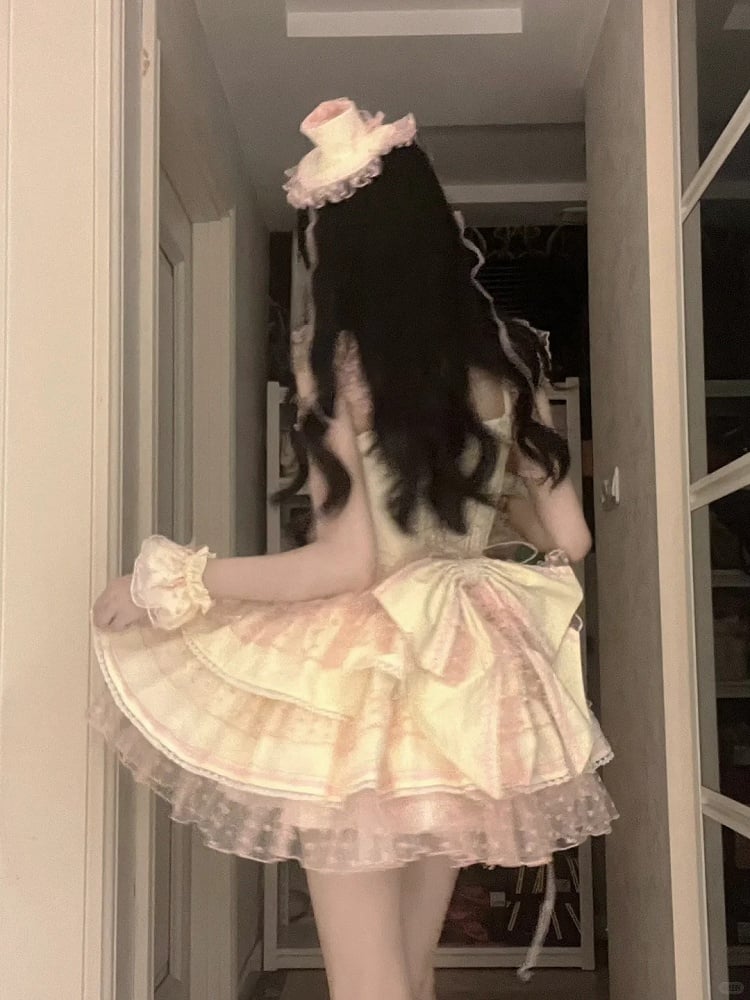 Polka-dot Heart Sweet Ruffled Heart Front Yellow Pink Lolita Dress Pattern