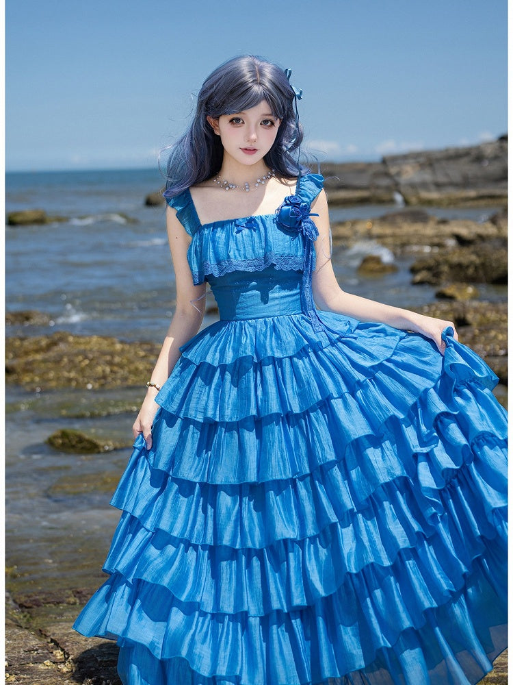 Blue Romantic JSK with Flounce Hem - With PUJI