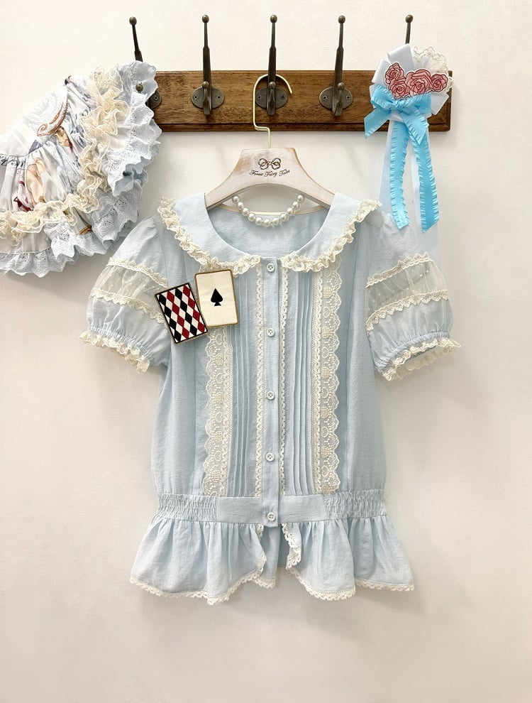 Azure Peter Pan Collar Lace Sweet Blouse - Forest Fairy Tales