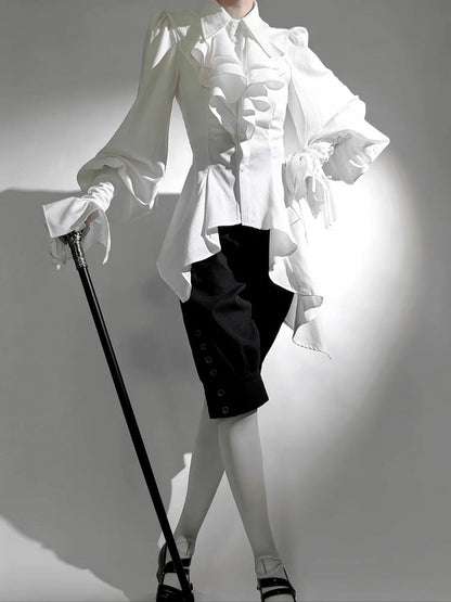Pointed Foldover Collar Gothic Shirt Long Jabot Ouji Lolita White Sleeves