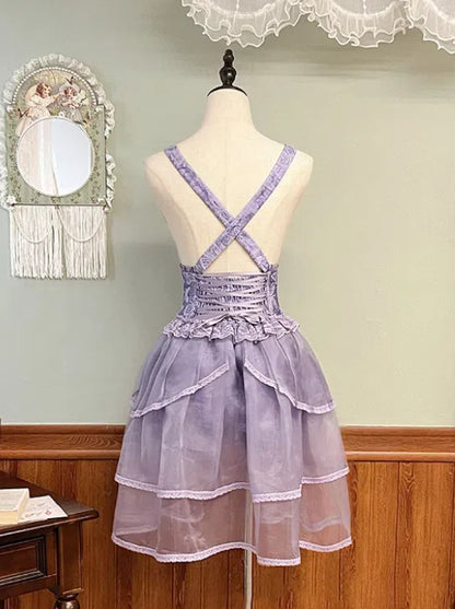 Shorts Straps Waist with Bloomer High Ouji Lolita Purple Shoulder Detachable
