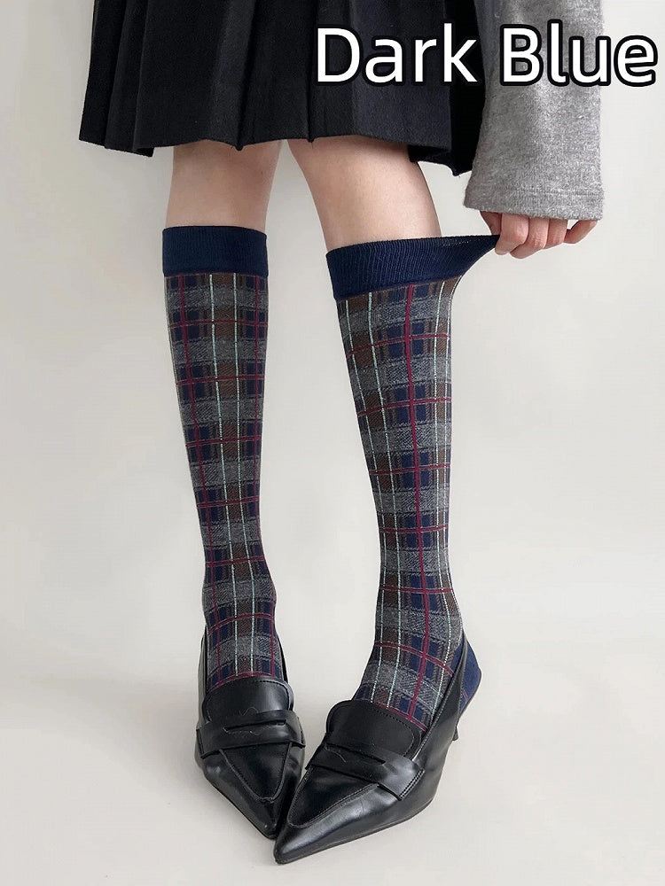 Retro Calf (5 Colors) Plaid Socks British