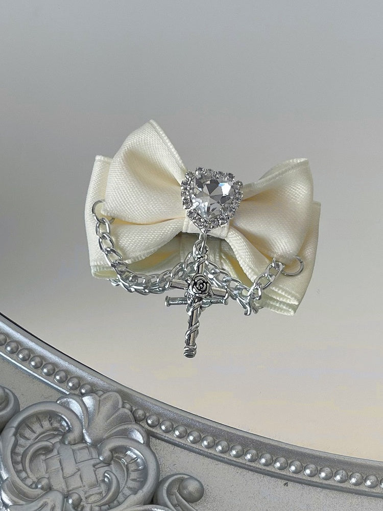 Bowknot Schwarz/Champagner/Rosa Verziert Strass Haarspangen Herz Charm Kreuz