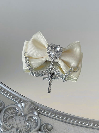 Bowknot Schwarz/Champagner/Rosa Verziert Strass Haarspangen Herz Charm Kreuz