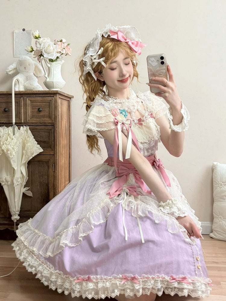 with Purple Dress Classic and Elegant Lolita Short Version Details Lace Bow