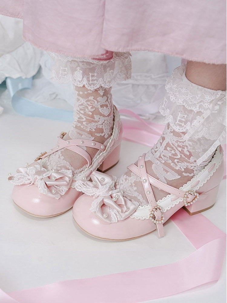 Decor - Lolita Elegant Pink Janes PU Mary Light Beads
