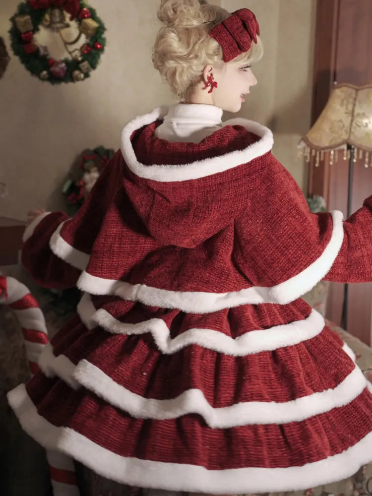 ツイード+バストXLウエストロリータケープスカートジャンパー用98CMクリアランスサイズクリスマスレッドハイ