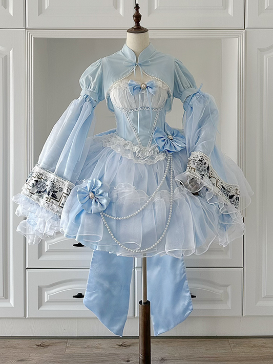 Princess Set Blue Lolita Available Full Boned Basque JSK Dress Plus Sizes Waist