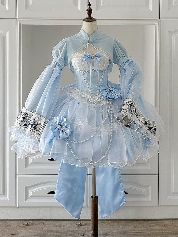 Sizes Basque Jumper Blue Dress Skirt Boned Lolita Princess Waist Available Plus