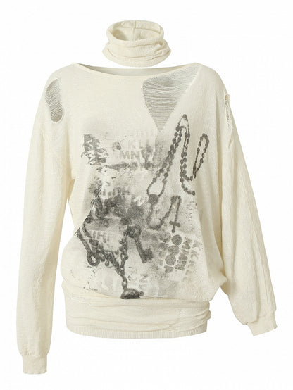 Distressed Beige/Khaki Top Ausschnitt Punk Asymmetrisch Sonnenschutz Ödland Löcher